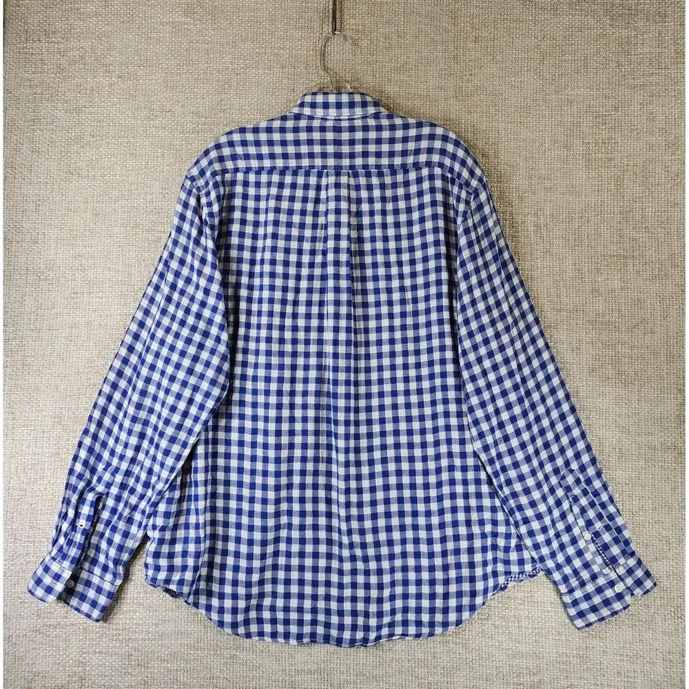 Polo Ralph Lauren Shirt Mens XL Blue White Gingham Plaid Gauze Lined